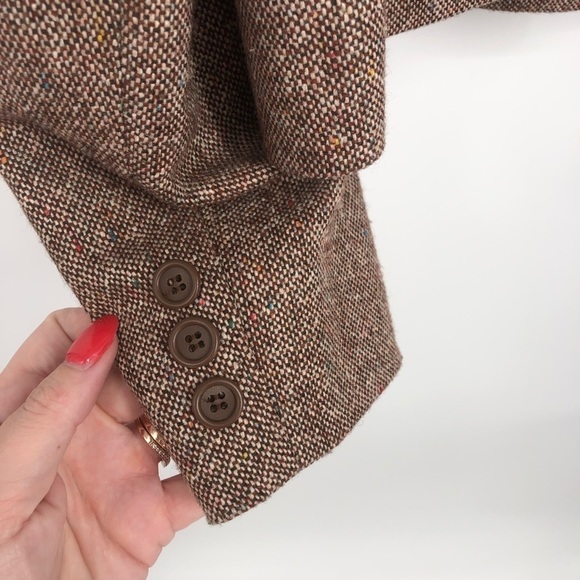 VINTAGE PAT HILTON Tweed Suit Jacket Blazer Brown Puff Embroidered Size 7/8 - Picture 7 of 13